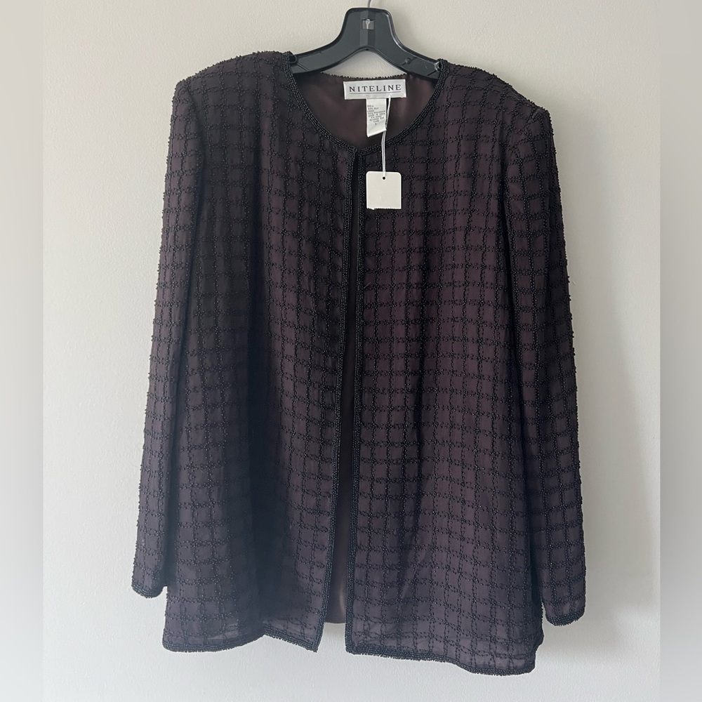 Vintage Niteline 100% Silk Beaded Evening Jacket - Size L